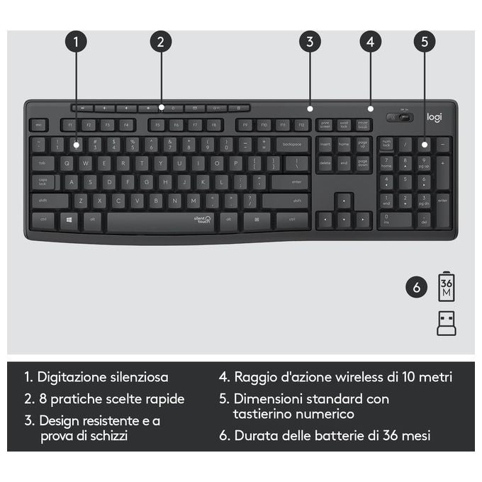 Logitech MK295 Kit Mouse e Tastiera Wireless con Tecnologia SilentTouch e Layout Italiano QWERTY