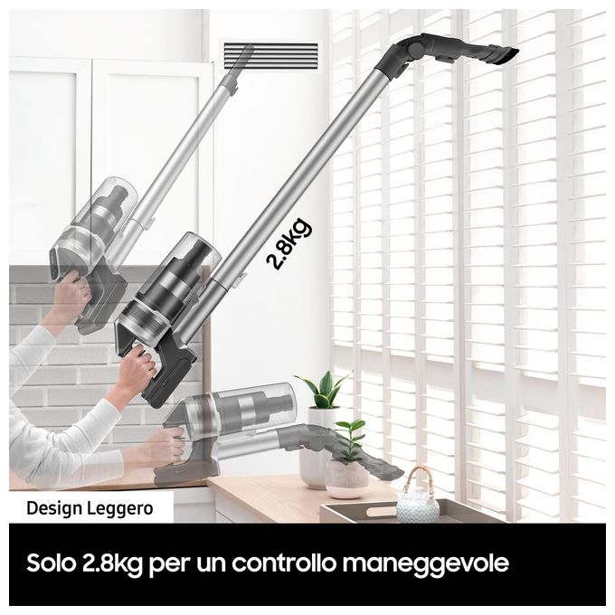 Samsung VS20T7531T1-ET Jet 75 Turbo Scopa Elettrica Senza Filo Senza Sacco Potenza 200W Autonomia 60 Minuti Silver