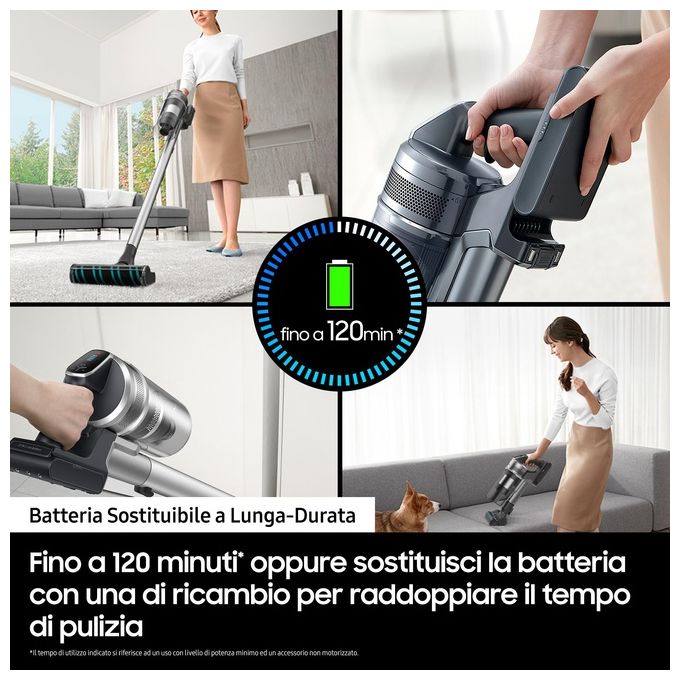 Samsung VS20T7531T1-ET Jet 75 Turbo Scopa Elettrica Senza Filo Senza Sacco Potenza 200W Autonomia 60 Minuti Silver