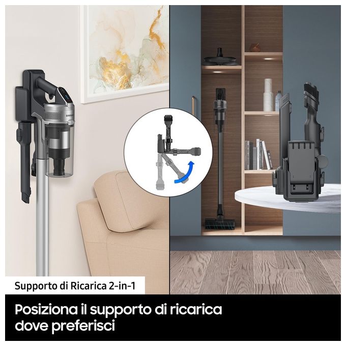 Samsung VS20T7531T1-ET Jet 75 Turbo Scopa Elettrica Senza Filo Senza Sacco Potenza 200W Autonomia 60 Minuti Silver