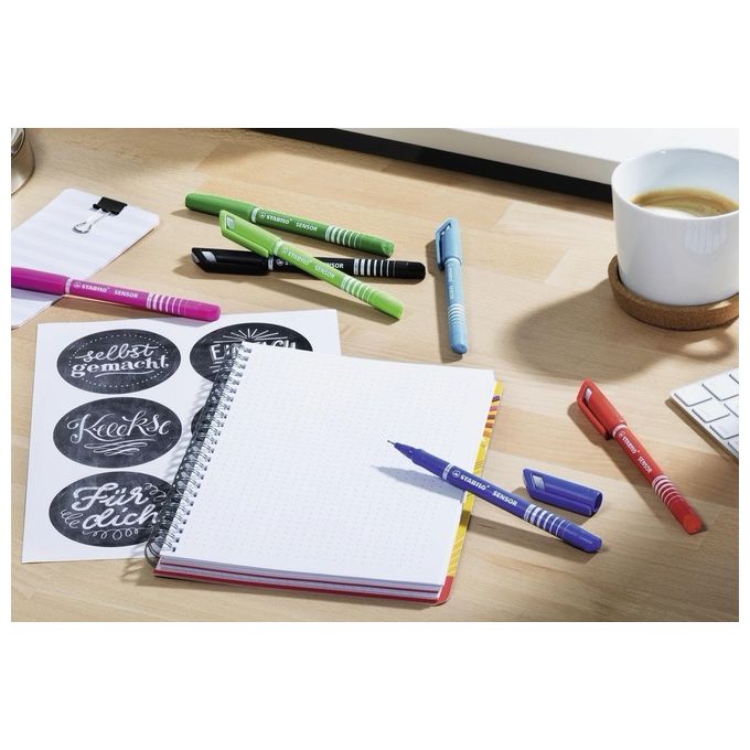Fineliner con punta ammortizzata - STABILO SENSOR F - Tratto Fine (0,3 mm) - Astuccio da 4 - Nero-Blu-Rosso-Verde
