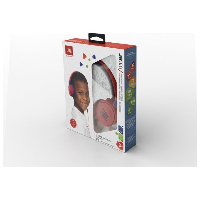 Jbl JR310 Cuffie per Bambini con Cavo e Limitatore di Volume Cuffie On Ear con Microfono e Filo Piatto Antigroviglio su un Lato Pieghevoli Leggere e Comode Rosso