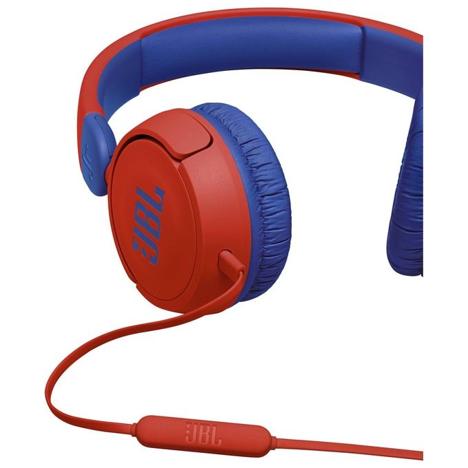 Jbl JR310 Cuffie per Bambini con Cavo e Limitatore di Volume Cuffie On Ear con Microfono e Filo Piatto Antigroviglio su un Lato Pieghevoli Leggere e Comode Rosso