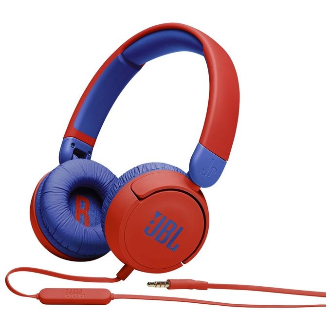 Jbl JR310 Cuffie per Bambini con Cavo e Limitatore di Volume Cuffie On Ear con Microfono e Filo Piatto Antigroviglio su un Lato Pieghevoli Leggere e Comode Rosso