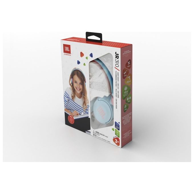 Jbl JR310 Cuffie per Bambini con Cavo e Limitatore di Volume Cuffie On Ear con Microfono e Filo Piatto Antigroviglio su un Lato Pieghevoli Leggere e Comode Blu