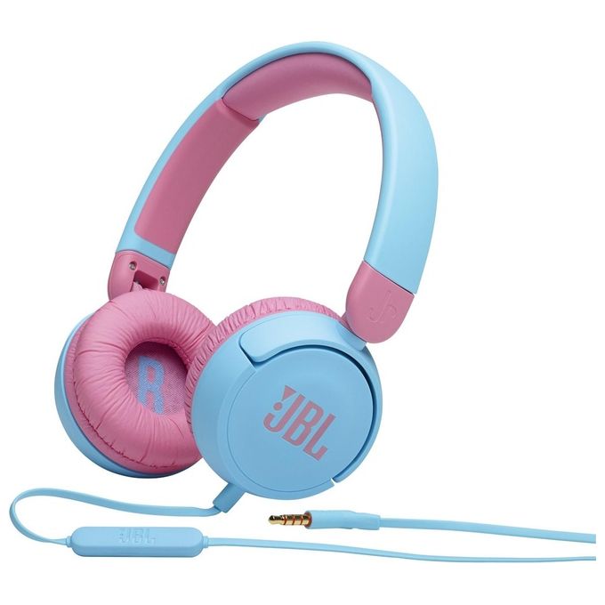 Jbl JR310 Cuffie per Bambini con Cavo e Limitatore di Volume Cuffie On Ear con Microfono e Filo Piatto Antigroviglio su un Lato Pieghevoli Leggere e Comode Blu