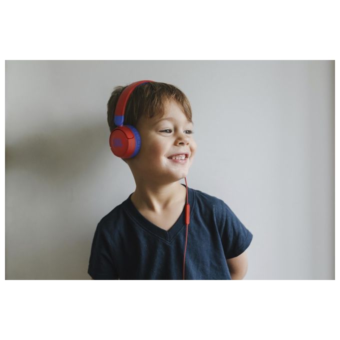 Jbl JR310 Cuffie per Bambini con Cavo e Limitatore di Volume Cuffie On Ear con Microfono e Filo Piatto Antigroviglio su un Lato Pieghevoli Leggere e Comode Blu