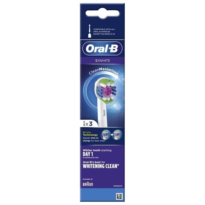 Braun Oral - B 3D White Testine di Ricambio con Tecnologia CleanMaximiser Confezione da 3 Pezzi - Yeppon