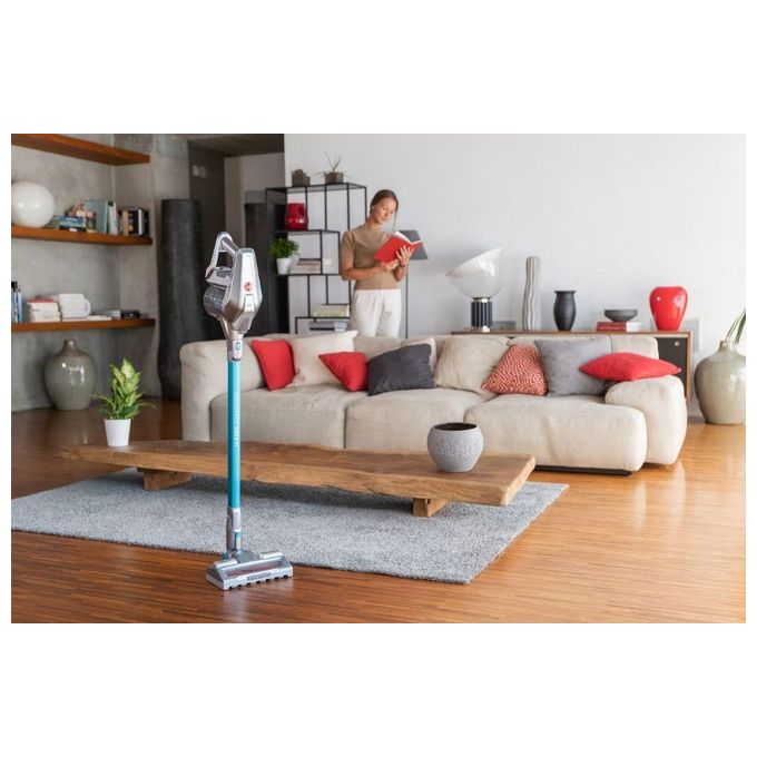 Hoover HF322YHM 011 H-Free 300 Hydro – Scopa elettrica senza filo, doppia azione aspirazione + lavaggio, capacita' 0,7 L, autonomia fino a 40 minuti, sistema ciclonico, colore Grigio-Blu