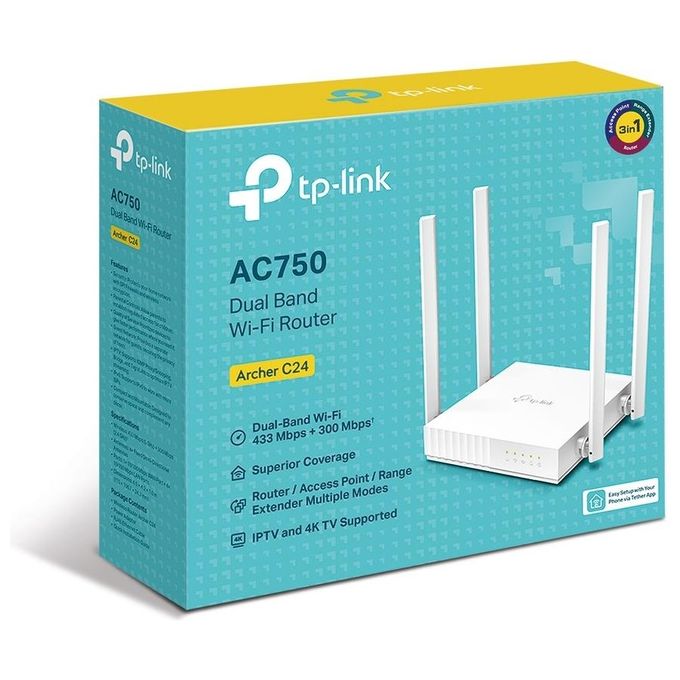 TP-Link ARCHER C24 Router Wireless Fast Ethernet Dual-Band 2.4 Ghz-5 Ghz 4G Bianco