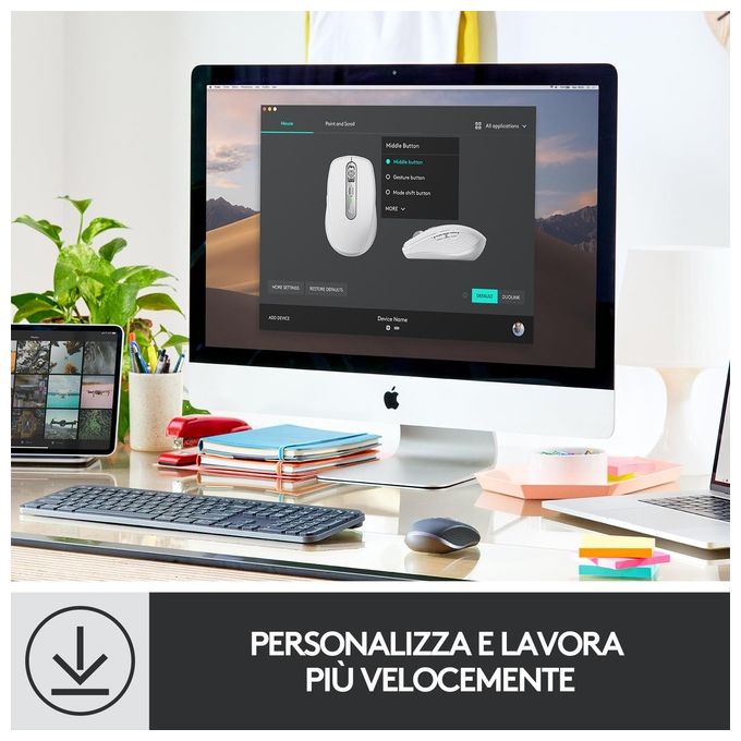 Logitech Mx Anywhere 3 Mouse Wireless A Rf Bluetooth 4000 Dpi Mano Destra