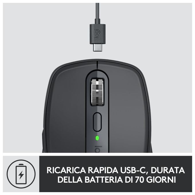 Logitech MX Anywhere 3 Mouse Wireless A Rf e Bluetooth 4000 Dpi Mano Destra