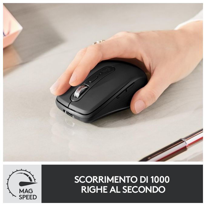 Logitech MX Anywhere 3 Mouse Wireless A Rf e Bluetooth 4000 Dpi Mano Destra