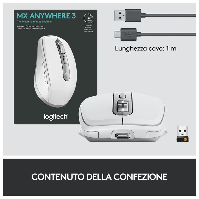 Logitech Mx Anywhere 3 Mouse Wireless A Rf Bluetooth 4000 Dpi Mano Destra