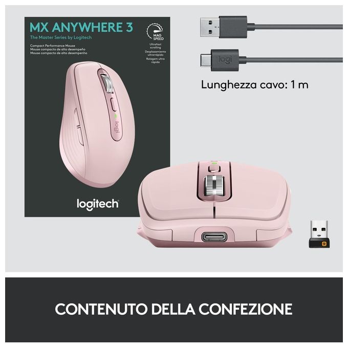 Logitech Mx Anywhere 3 Mouse Mano Destra Wireless A Rf + Bluetooth 4000 Dpi