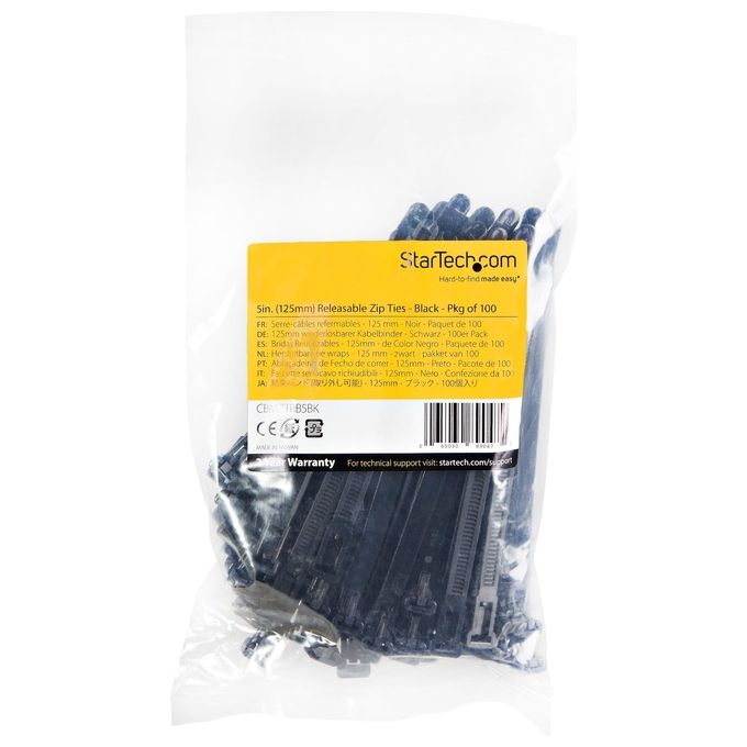 StarTech.com Fascette Fermacavo da 12cm Riutilizzabili 100 Pezzi Nero