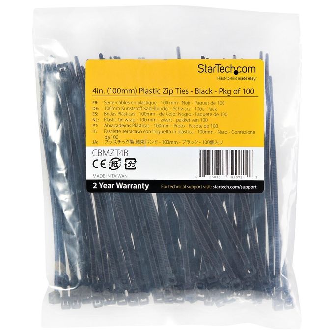 StarTech.com Fascette Fermacavo da 10cm Riutilizzabili 100 Pezzi Nero