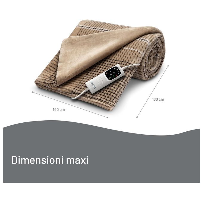 Imetec Adapto Elegance Plaid riscaldabile 180 x 140 cm tessuto morbido Velvet Double Face Risparmio energetico 6 temperature Lavabile