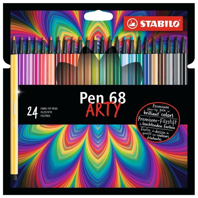 Pennarello Premium - STABILO Pen 68 - ARTY - Astuccio da 24 con appendino - 24 colori assortiti