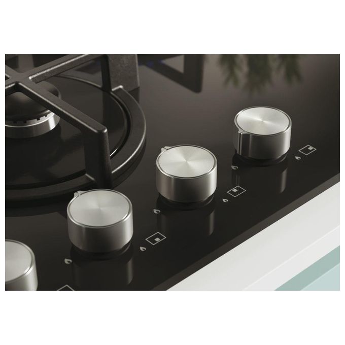 Candy CVG6DPB New Timeless GOG Piano Cottura a Gas su vetro 4 zone Rombo-Diamond Manopole New Timeless Griglie in ghisa 60 cm 4 livelli di potenza Nero