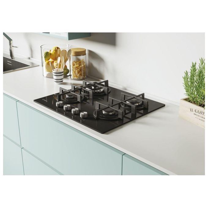 Candy CVG6BR4WPB New Timeless GOG Piano Cottura 4 zone Manopole New Timeless Big Rear DC Griglie in ghisa 60 cm 4 livelli di potenza Nero