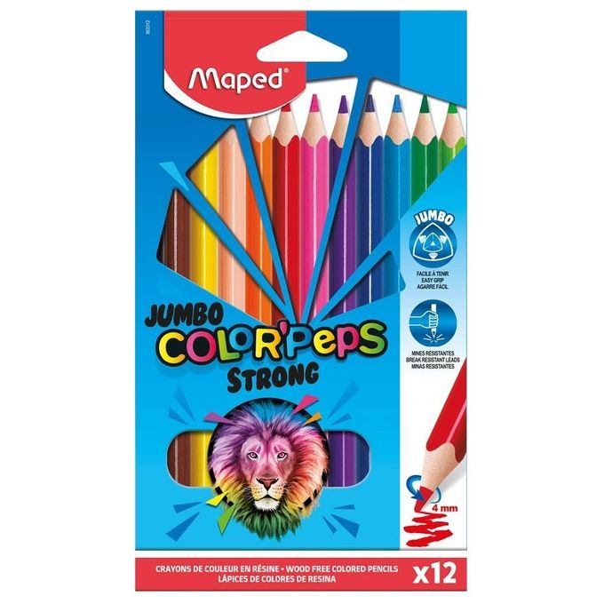 Maped Confezione 12 Pastelli Strong Jumbocolor Assortiti