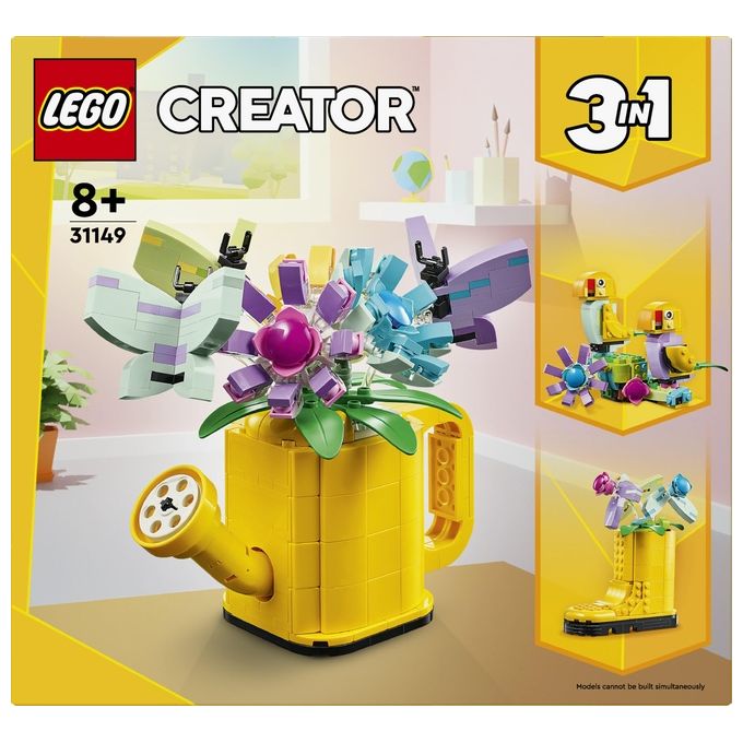 LEGO Creator 31149 3in1 Innaffiatoio con Fiori Finti Trasformabile in Stivale o in 2 Uccelli con Trespolo, Giochi per Bambini 8+