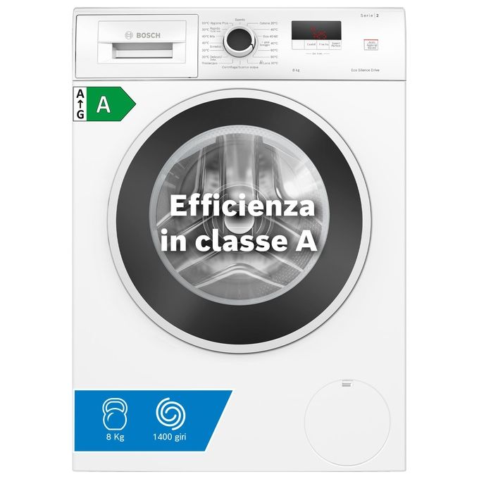 Bosch WGE03200IT Serie 2 Lavatrice Carica Frontale 8 Kg 1200 rpm Classe A EcoSilence Drive ActiveWater Plus (85x60x59 cm) colore Bianco