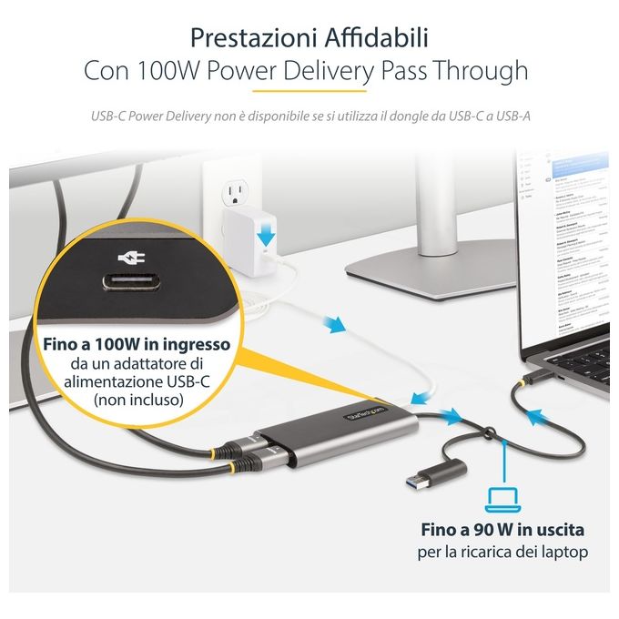 Startech.com Adattatore da Usb-c a Hdmi per Laptop 4k 60hz 100W Power Delivery Pass-through Cavo Integrato 30cm