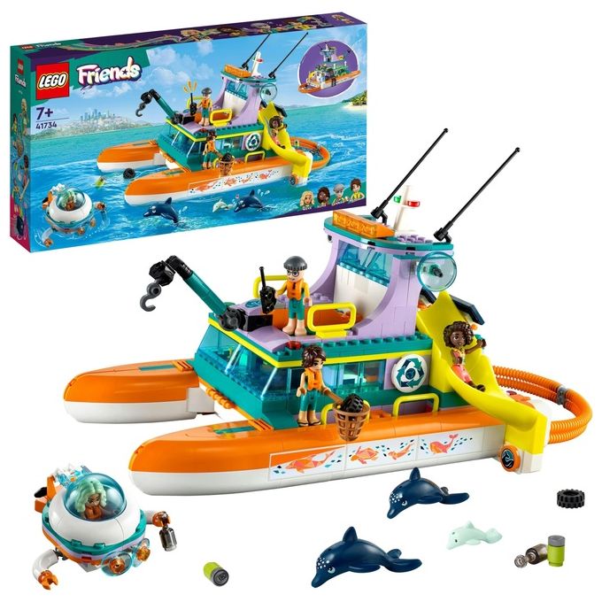 LEGO Friends 41734 Catamarano di Salvataggio, Barca Giocattolo con Animali e Sottomarino, Set Educativo, Regalo per Bambini 7+