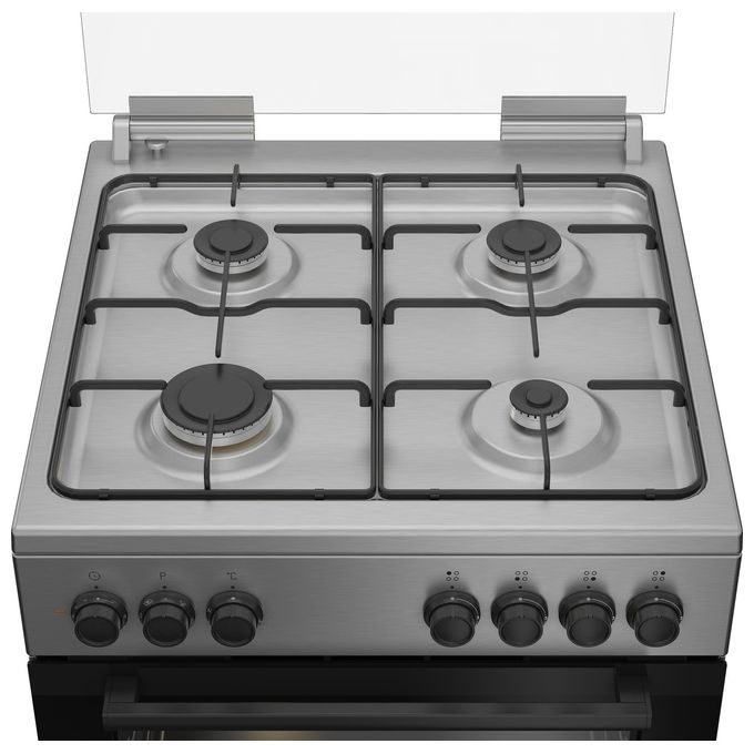 BEKO FBE62120XD Cucina a Gas 4 Fuochi Forno Elettrico Ventilato con Grill Larghezza x Profondita' 60x60 cm con Coperchio colore Acciaio Inox e Nero