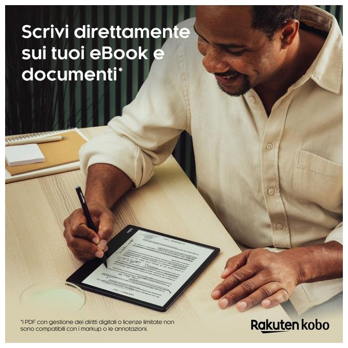 Kobo Elipsa 2E eReader Display 10,3'' Carta E Ink 1200 Multiformato Audiolibri 32Gb Stylus 2 inclusa Nero