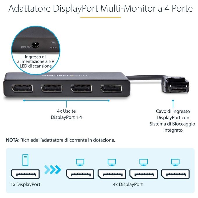 Startech adattatore splitter mst hub - displayport a 4 porte displayport
