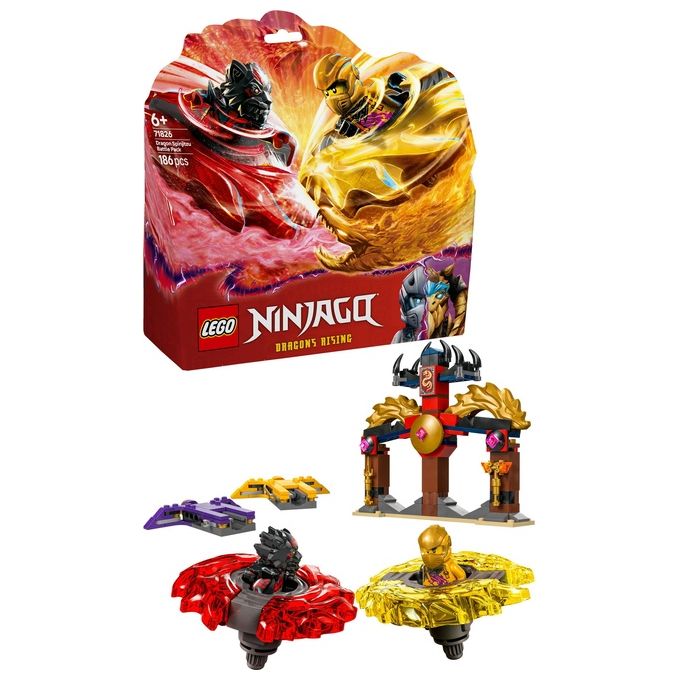 LEGO NINJAGO Battle Pack Draghi dello Spinjitzu - 2 Trottole Giocattolo Tempio Costruibile Elementi di Potere e 2 Minifigure Giochi per Bambini e Bambine da 6 Anni da La Rivolta dei Draghi 71826