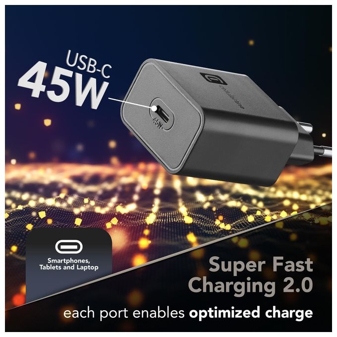 Cellular Line Super Fast Charger Kit PD 45W Caricabatterie da Rete USB-C 45W con cavo USB Type-C 1mt Nero