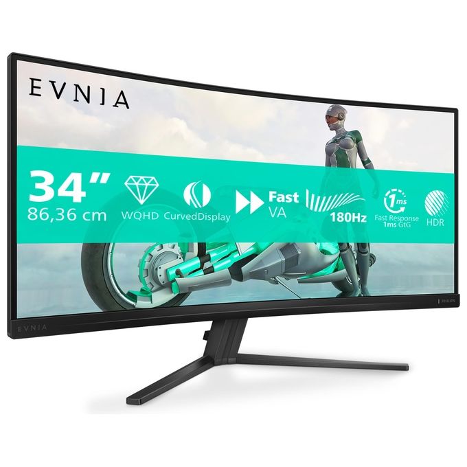 Philips Evnia 3000 34M2C3500L Monitor Gaming Curvo 32'' WQHD 180Hz 05ms FreeSync Premium HDR10 grigio scuro