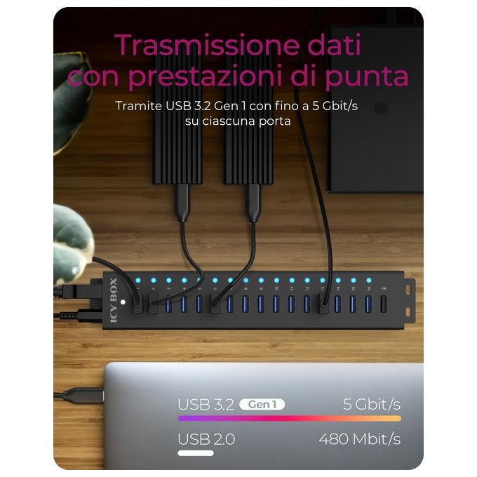 ICY BOX IB-HUB1717-U3 USB 3.2 Gen 1 Type-A 5000 Mbit-s Nero
