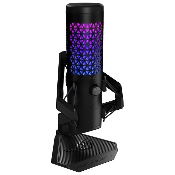 ASUS ROG Carnyx RGB Microfono USB a condensatore da 25mm Gaming, Streaming, Podcast, 192kHz-24-bit, Cardioide, Filtro passa-alto-pop integrato, Disattivazione Audio One-touch, Aura Sync RGB, Nero