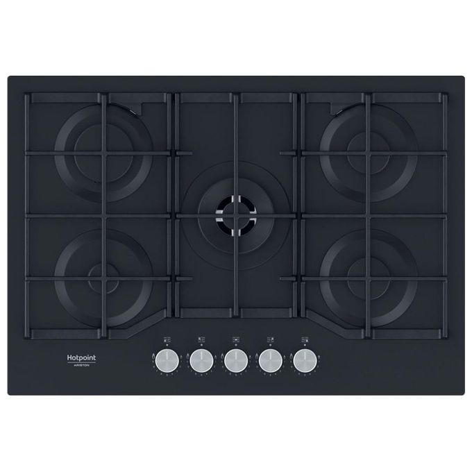 Hotpoint HAGS 72F-BK Serie Cristallo Nero Piano Cottura a Gas 5 Zone 1 Doppia Corona MyMenu Flame Control Griglie in ghisa 73 cm Nero