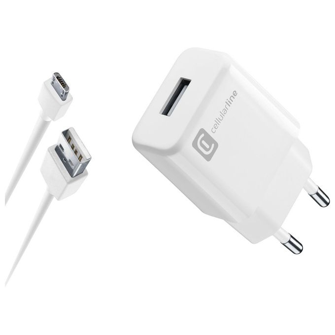 Cellular Line USB Charger Kit 2A Caricabatterie da rete veloce 10W con cavo Micro USB Bianco