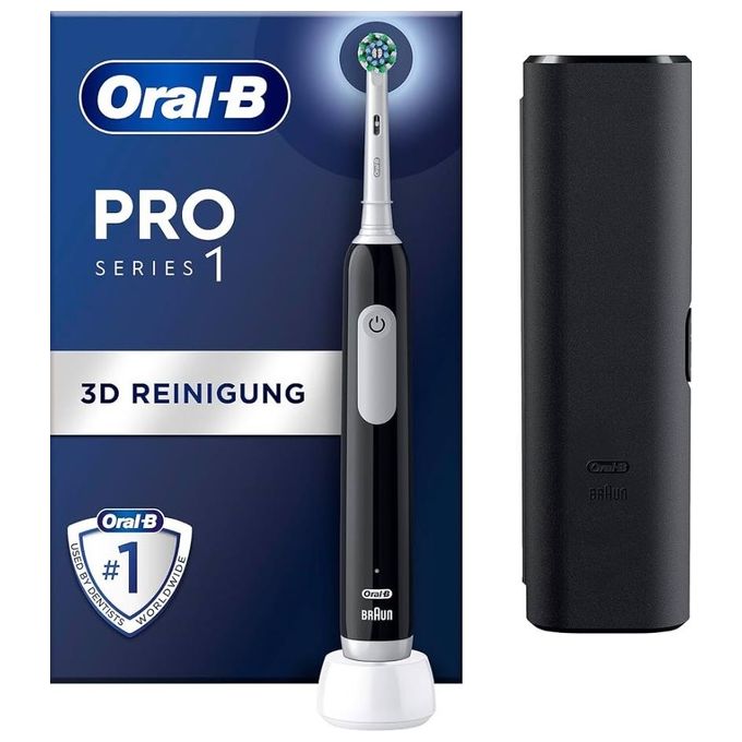 Braun Oral-B Spazzolino Elettrico Ricaricabile Series 1 Nero con 1 Testina di Ricambio e 1 Custodia da Viaggio
