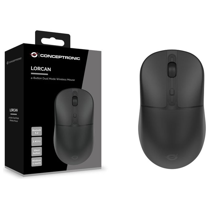Conceptronic LORCAN04B Mouse Ufficio Ambidestro Rf Senza Fili  Bluetooth Ottico 1600 Dpi