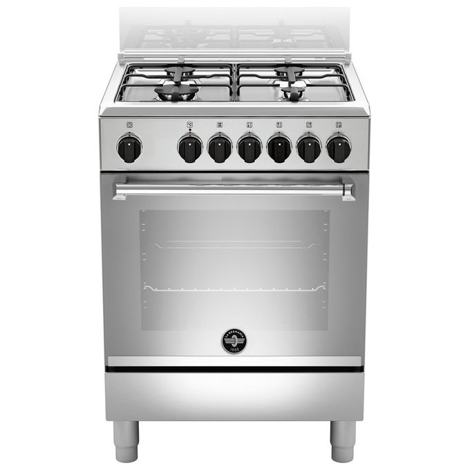 La Germania Americana AMN664EXV Cucina a Gas Piano Cottura Acciaio Inossidabile 4 Fuochi Forno Elettrico Multifunzione 56 Litri Classe Energetica A