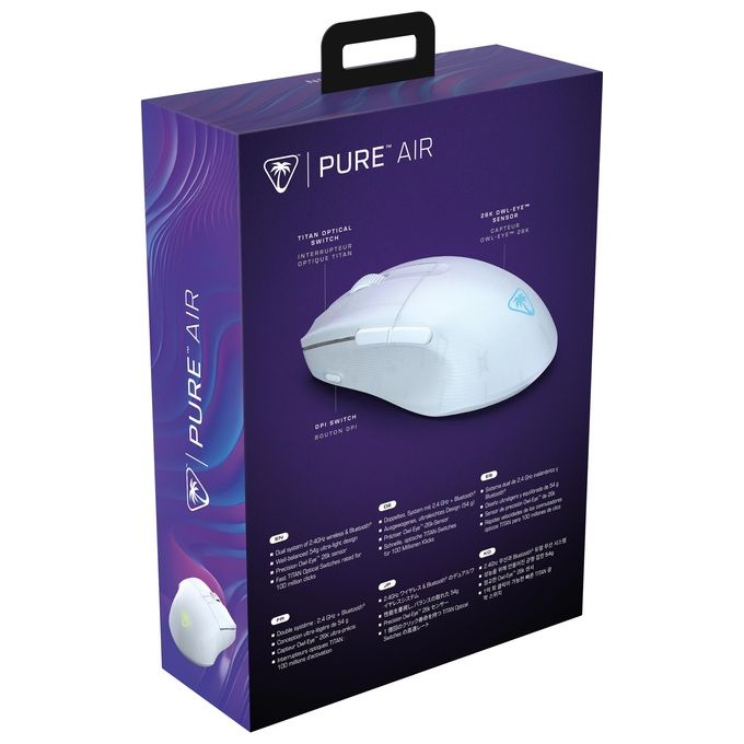 Turtle Beach Pure Air - Mouse da gioco RGB wireless ergonomico e ultraleggero con sensore ottico a 26K DPI dotato di batteria da 125 ore illuminazione RGB - Bianco
