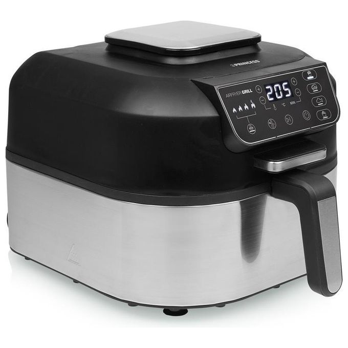 Princess 182092 Grill Aerofryer - Friggitrice ad aria 5,6 L, 1760 W, Grill integrato, Display digitale, Tecnologia di circolazione dell'aria calda, Nero-Inox