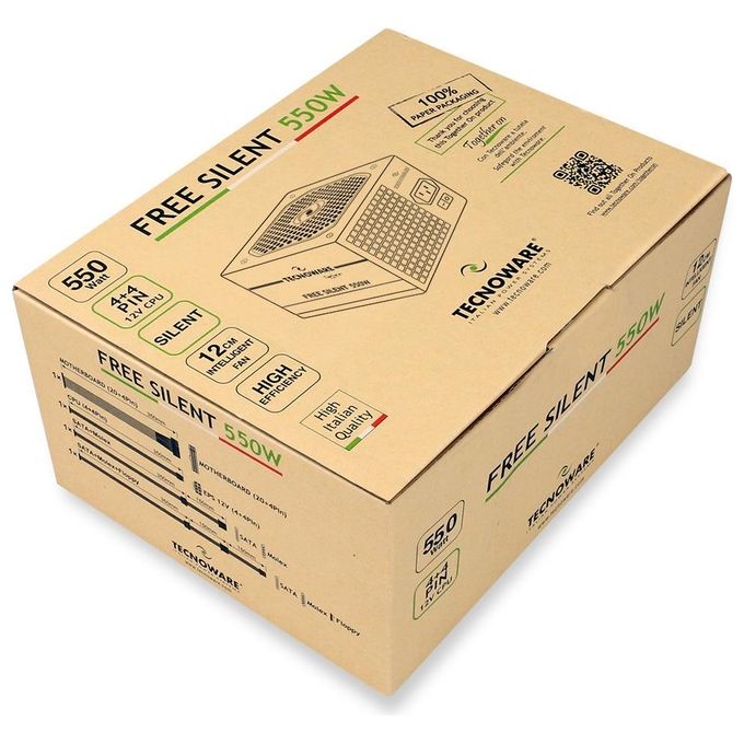 Tecnoware Free Silent Alimentatore ATX 550 W Reali per Pc Ventola da 12cm