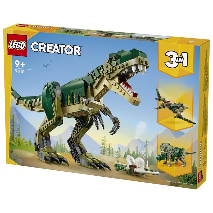 LEGO Creator 3 in 1 T. Rex Dinosauro Giocattolo Trasformabile in 3 Modellini Snodabili come Triceratopo e Pterodattilo Giochi per Bambini e Bambine da 9 Anni Idea Regalo di Compleanno 31151