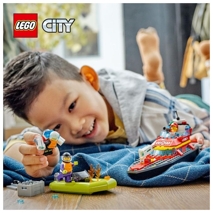 LEGO City Fire 60373 Barca di Soccorso Antincendio dei Vigili del Fuoco, Nave Giocattolo, Gommone e Minifigure, Idee Regalo