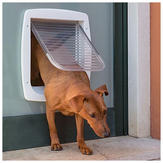 Ferplast Porta Basculante per Cani Taglia Media, Entrata e uscita controllabile 4 vie, Protezione da Correnti d'Aria, SWING 11 Taglia Media, Porticina per Cani, Bianco