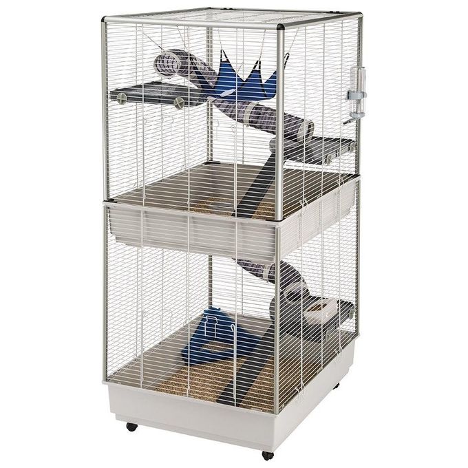 Ferplast Gabbia per furetti FURET TOWER, Struttura verticale su piu' piani, Ruote e accessori inclusi, Metallo verniciato Grigio e plastica, 75 x 80 x h 161 cm